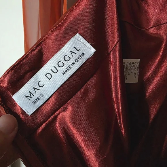 Mac Duggal 67948 Copper Criss Cross Waist Bishop Sleeve Dress Sz. 2 - Picture 11 of 12